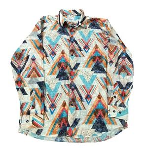 Cigar Couture Shirt XL Mens Long Sleeve Button Aztec Geometric Southwest Sheer